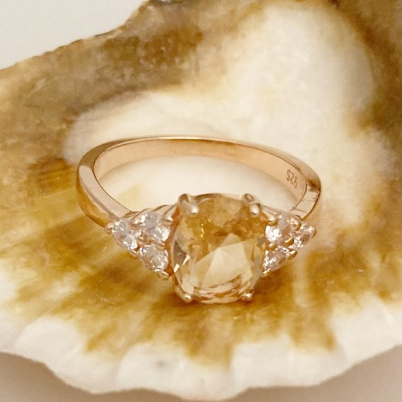 14KT Rose Gold Morganite CZ Ring - Picture 1 of 3